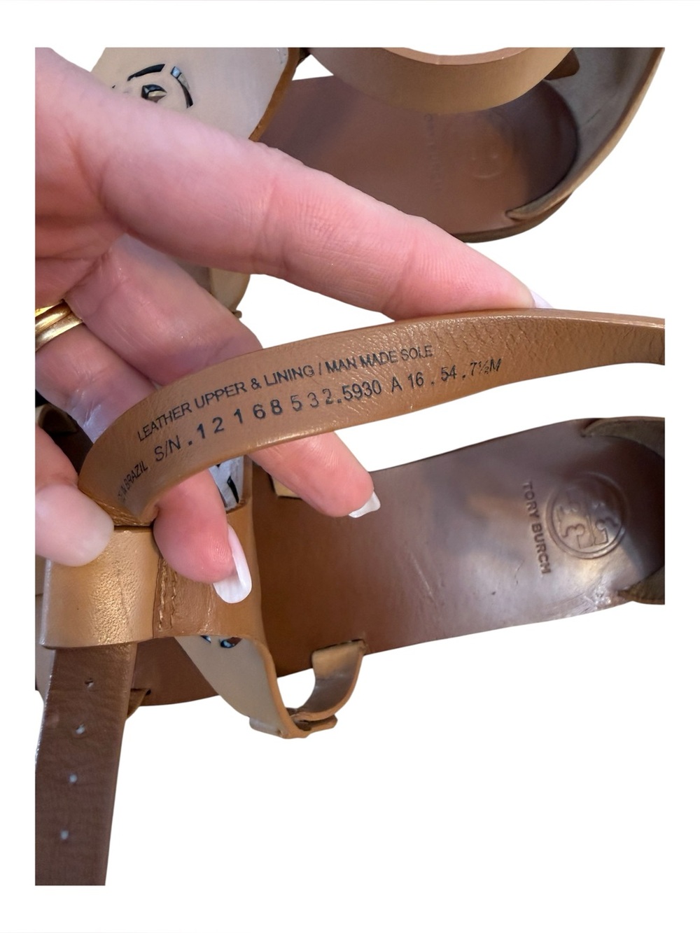 Tory Burch Zoey Leather Flat Sandals 7.5 Tan Nude Resort Vacation Summer Shoes - Picture 4 of 10